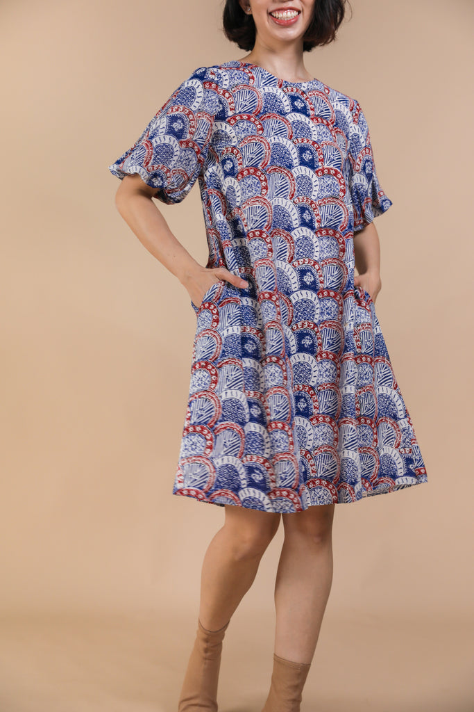 batik puff sleeves dress