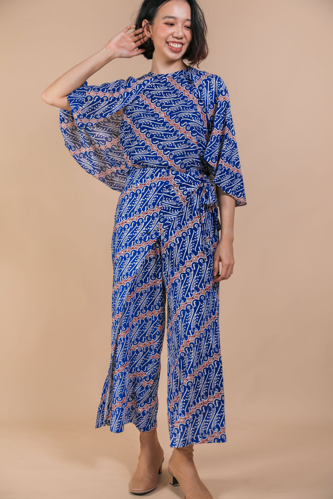 batik cheongsam cape top with batik wrap pants