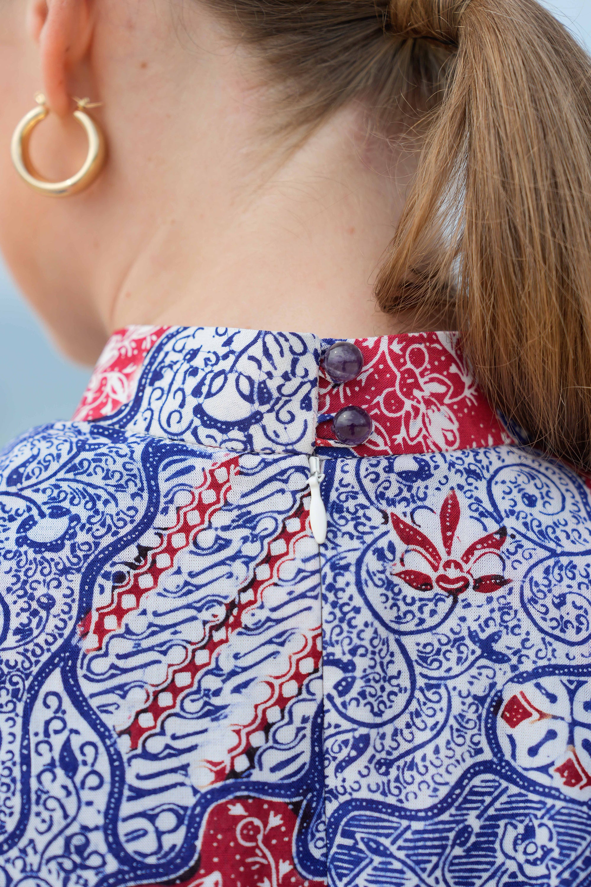 batik cheongsam dress with cape